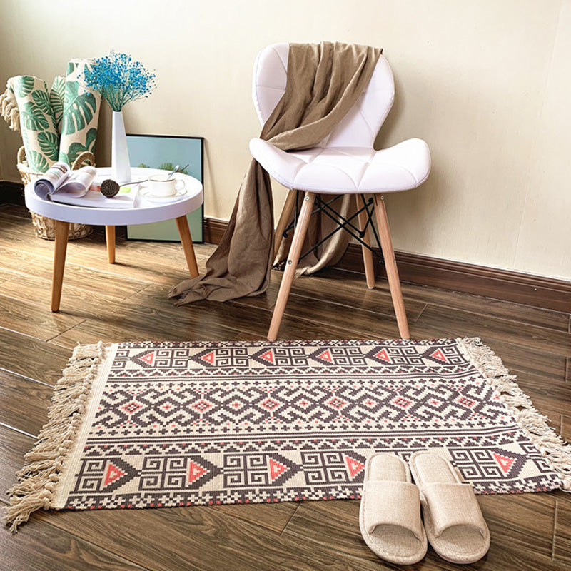 BowLift | Western Bedroom Rug Multicolored Tribal Geo Rug Cotton Blend Easy Care Washable Area Rug with Fringe