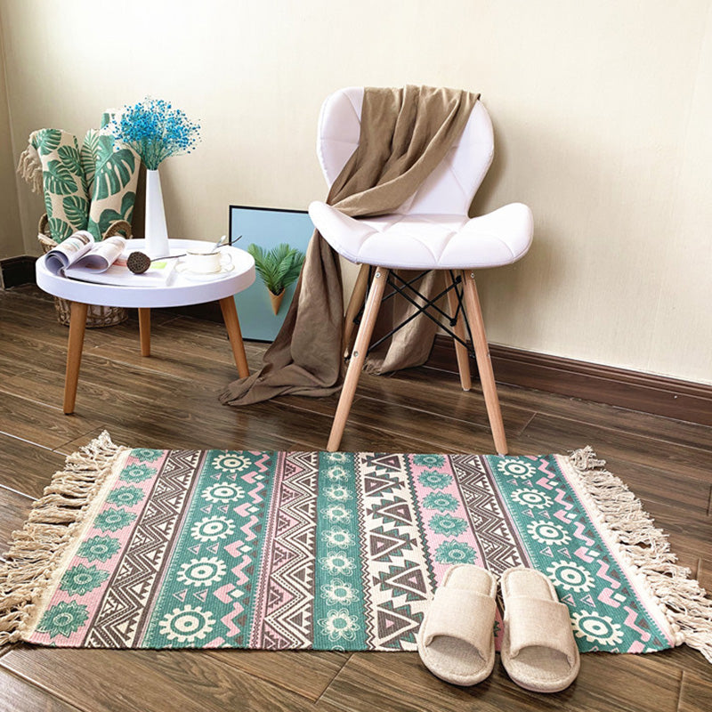 BowLift | Western Bedroom Rug Multicolored Tribal Geo Rug Cotton Blend Easy Care Washable Area Rug with Fringe