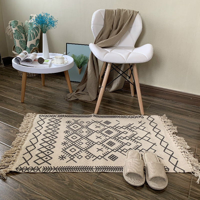 BowLift | Western Bedroom Rug Multicolored Tribal Geo Rug Cotton Blend Easy Care Washable Area Rug with Fringe