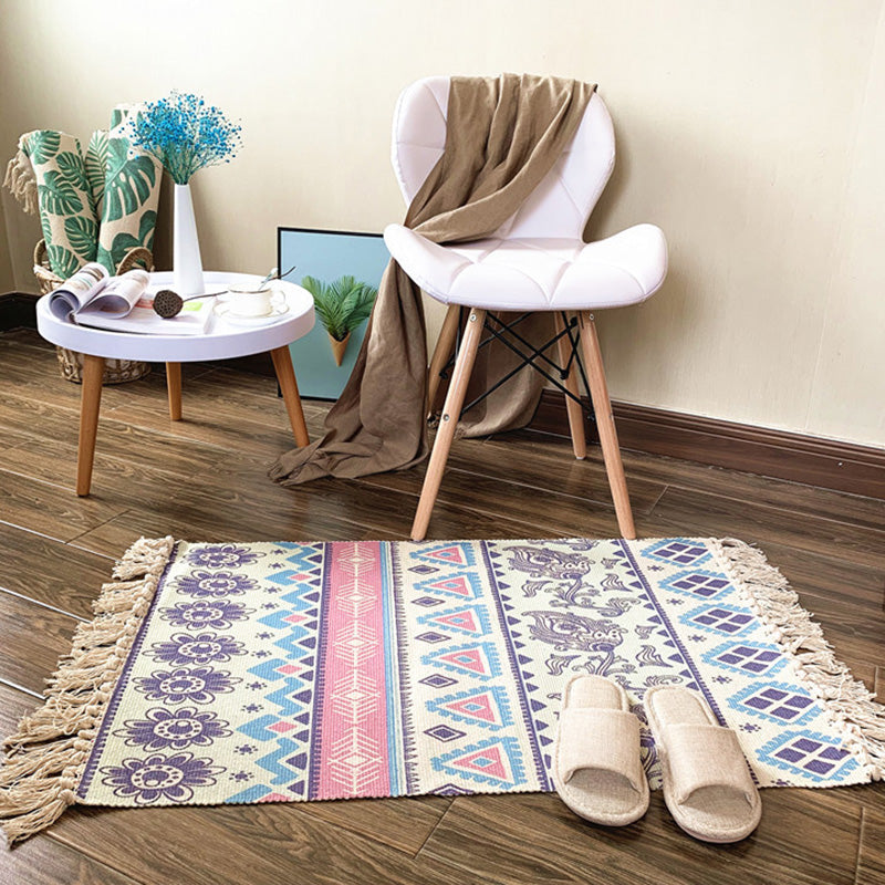 BowLift | Western Bedroom Rug Multicolored Tribal Geo Rug Cotton Blend Easy Care Washable Area Rug with Fringe