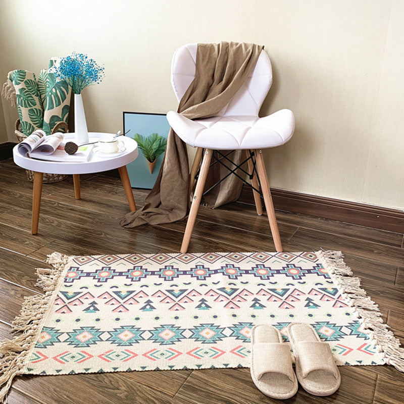 BowLift | Western Bedroom Rug Multicolored Tribal Geo Rug Cotton Blend Easy Care Washable Area Rug with Fringe