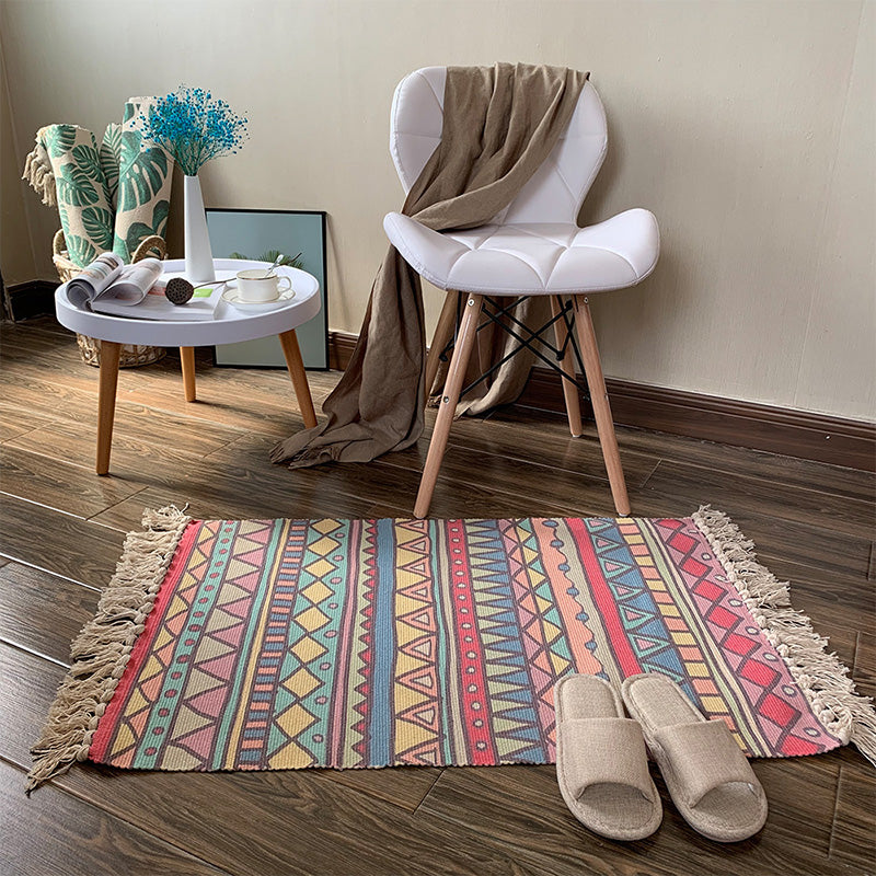 BowLift | Western Bedroom Rug Multicolored Tribal Geo Rug Cotton Blend Easy Care Washable Area Rug with Fringe