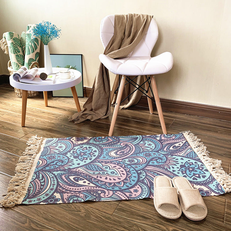 BowLift | Western Bedroom Rug Multicolored Tribal Geo Rug Cotton Blend Easy Care Washable Area Rug with Fringe