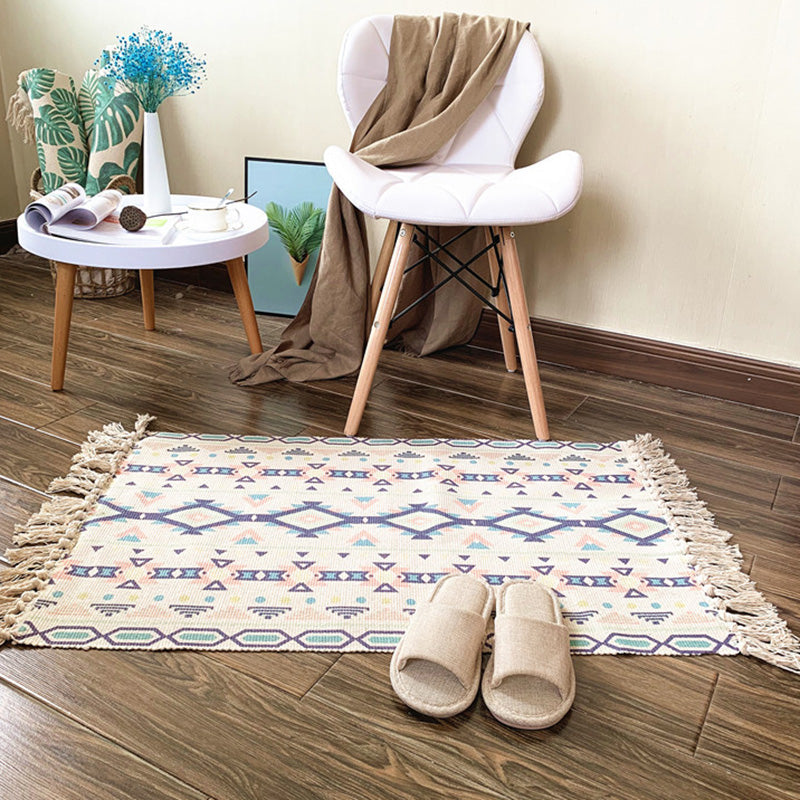 BowLift | Western Bedroom Rug Multicolored Tribal Geo Rug Cotton Blend Easy Care Washable Area Rug with Fringe