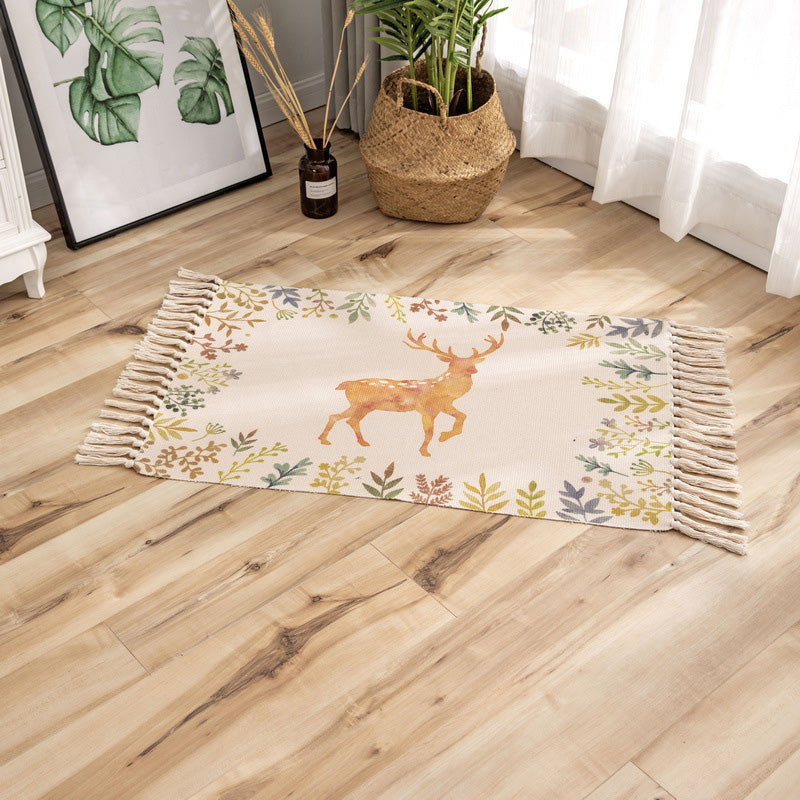 BowLift | Classic geometric printed rug Multicolored cotton blend rug easy to maintain washable rug with fringes for the bedroom