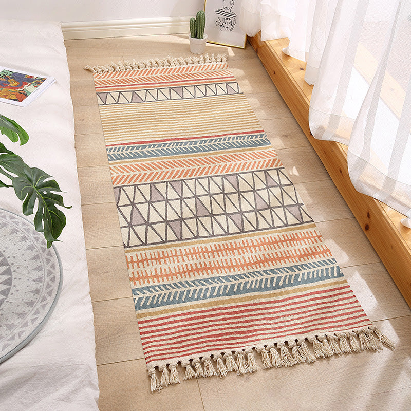 BowLift | Americana Bedroom Rug Multicolored geometric print area rug machine washable easy care with fringes