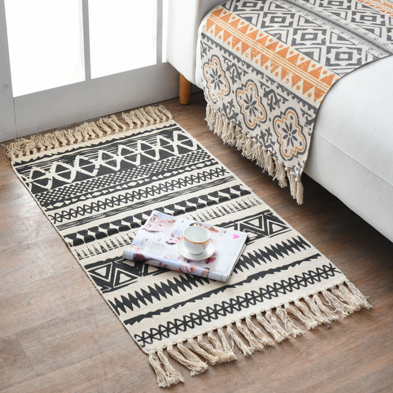 BowLift | Western Bedroom Carpet Multicolored geometric print rug cotton blend machine washable easy care with fringes