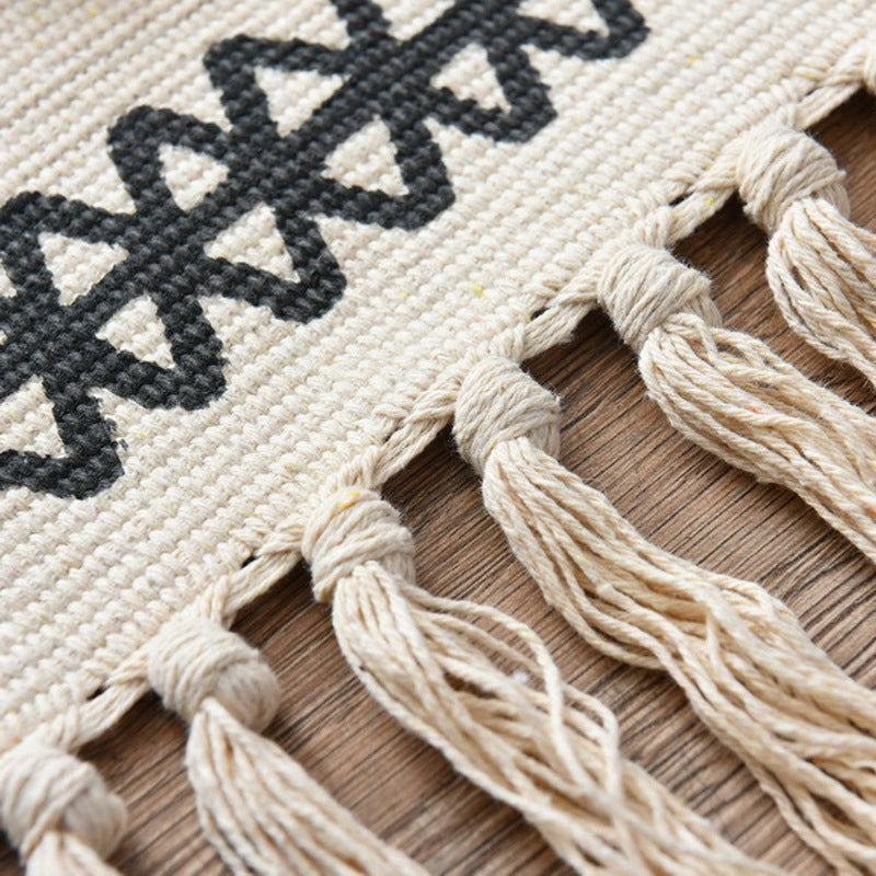 BowLift | Western Bedroom Carpet Multicolored geometric print rug cotton blend machine washable easy care with fringes