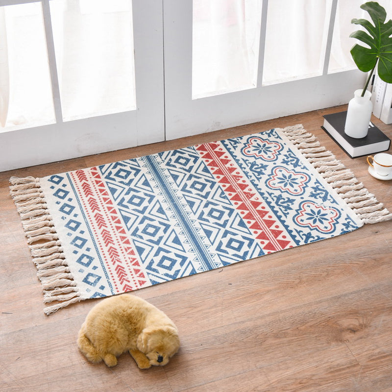 BowLift | Western Bedroom Carpet Multicolored geometric print rug cotton blend machine washable easy care with fringes