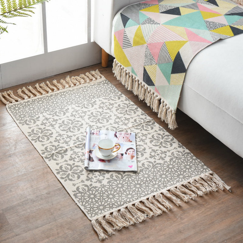 BowLift | Western Bedroom Carpet Multicolored geometric print rug cotton blend machine washable easy care with fringes