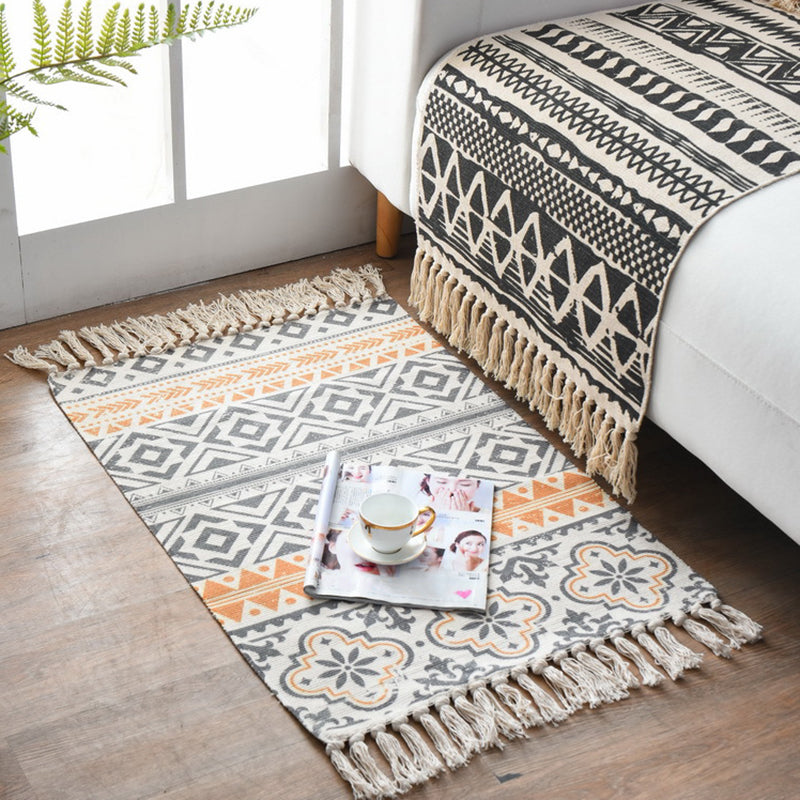 BowLift | Western Bedroom Carpet Multicolored geometric print rug cotton blend machine washable easy care with fringes