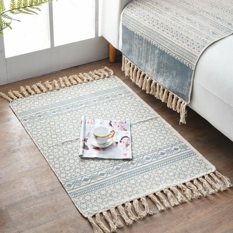BowLift | Western Bedroom Carpet Multicolored geometric print rug cotton blend machine washable easy care with fringes