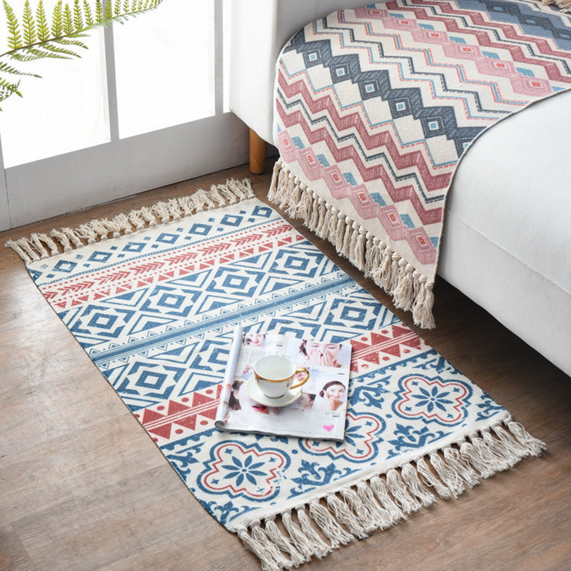 BowLift | Western Bedroom Carpet Multicolored geometric print rug cotton blend machine washable easy care with fringes