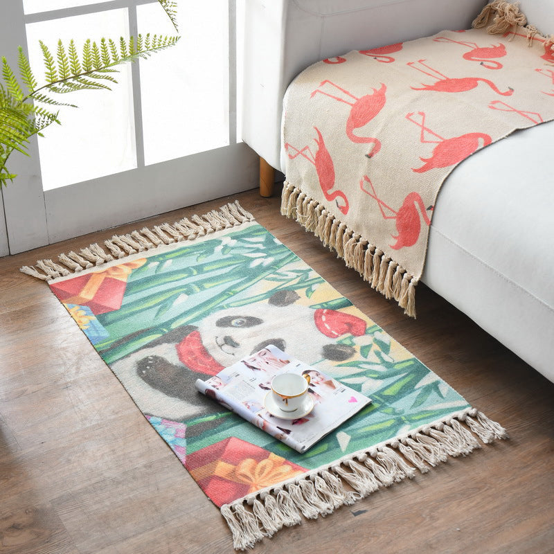BowLift | Western Bedroom Carpet Multicolored geometric print rug cotton blend machine washable easy care with fringes