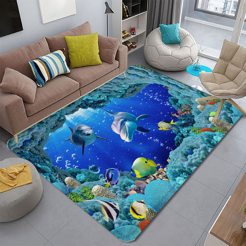 BowLift | Funky Living Room Rug Multicolor Cartoon 3D Print Rug Synthetic Non-Slip Backing Stain Resistant Rug