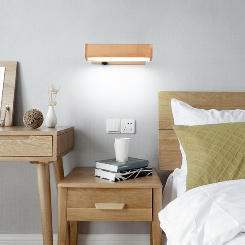 BowLift | Wood Rectangle Wall Lighting Contemporary Single Bulb Wall Light with Acrylic Shade for Hallway