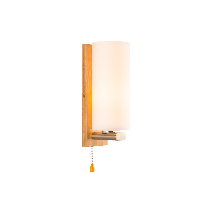 BowLift | Cylindrical Night Wall Light White Glass Single Simplicity Wall Lamp Lighting with Pull Chain