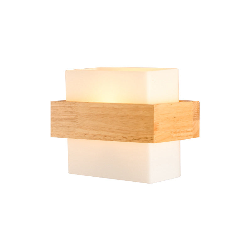BowLift | White Glass Rectangular Wall Lamp Modern Recessed Light with Wood Decor and Single Bulb