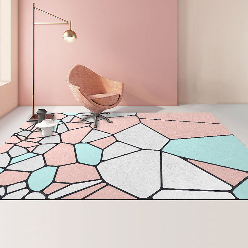 BowLift | Casual Color Block Rug Multicolored Polyester Rug Non-Slip Backing Easy-Care Rug for Interior Design