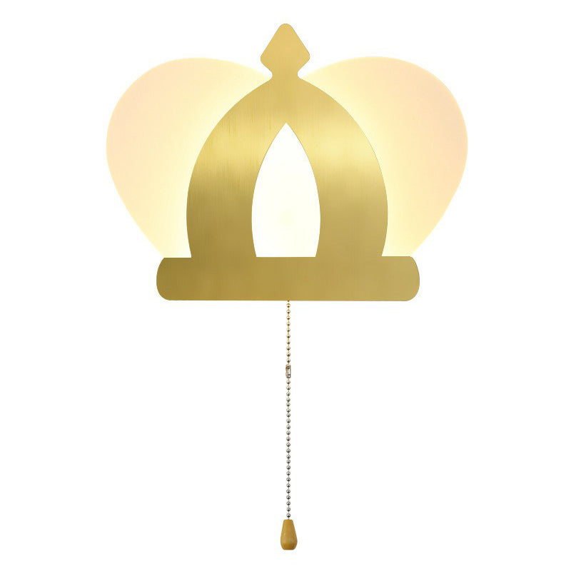 BowLift | Crown Acrylic Wall Light Modern Style Gold LED Wall Lighting with Pull Chain for Bedroom