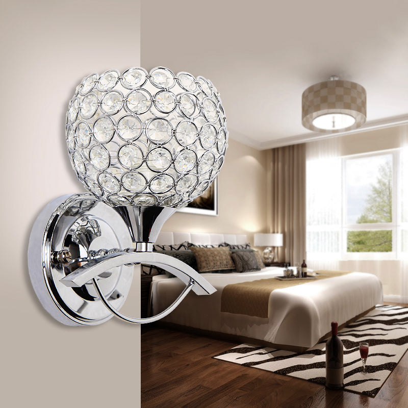 BowLift | Global Wall Lamp Vintage Style Metal 1 Head Chrome/Gold Wall Lamp with Clear Crystal Beads Decor