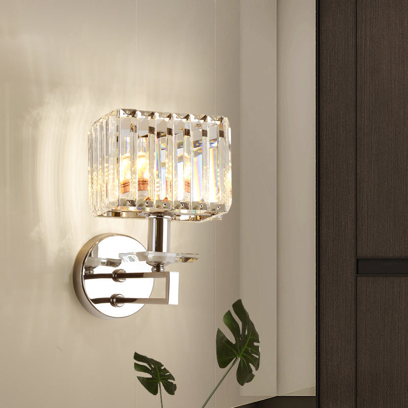 BowLift | Cubic Wall Lamp Contemporary Metal 1 Light Chrome-Finish Wall Lamp with Clear Crystal Block