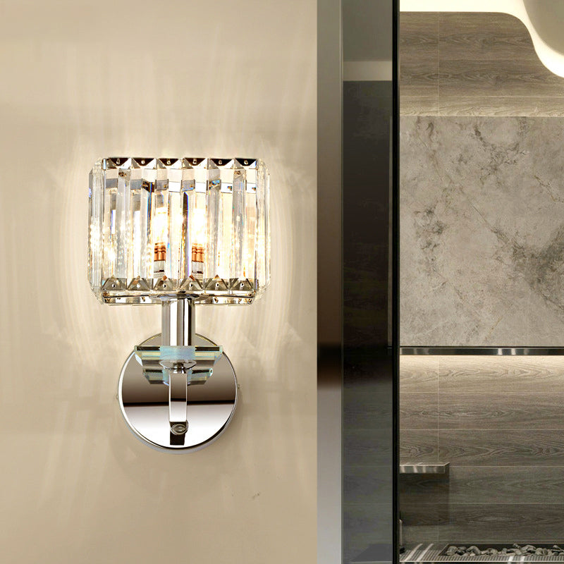 BowLift | Cubic Wall Lamp Contemporary Metal 1 Light Chrome-Finish Wall Lamp with Clear Crystal Block