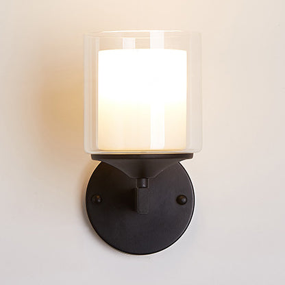BowLift | 1 Bulb Cylinder Wall Light Industrial Black/Silver Clear Glass Lighting