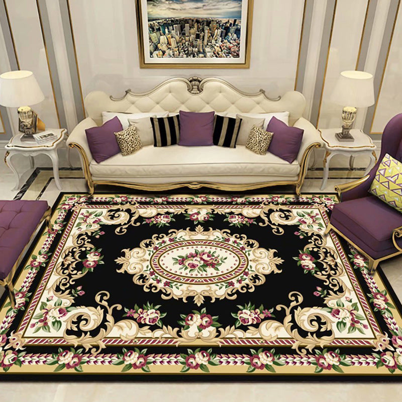 BowLift | Vintage Living Room Carpet Multicolored Floral Pattern Carpet Polyester Low Maintenance Non-Slip Back Indoor Carpet