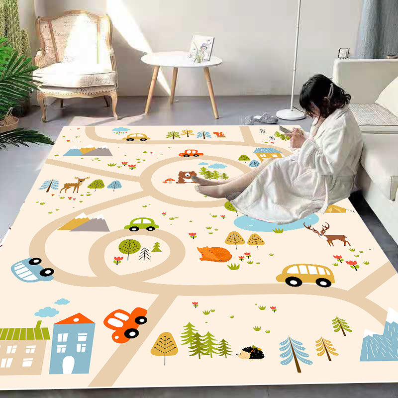 BowLift | Beautiful Cartoon Print Carpet Multicolored Polyester Area Rug Non-Slip Back Machine Washable Rug for Kids