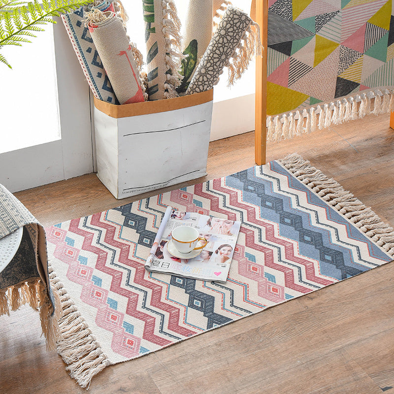 BowLift | Western Bedroom Rug Multicolored Geometric Print Rug Polyester Handwoven Pet-Friendly Area Rug with Fringes