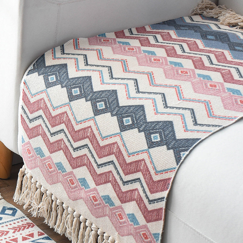 BowLift | Western Bedroom Rug Multicolored Geometric Print Rug Polyester Handwoven Pet-Friendly Area Rug with Fringes
