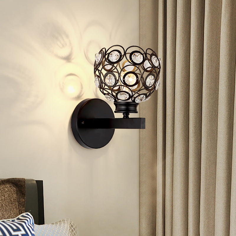 BowLift | Dome Clear Crystal Wall Lamp Modernist Style 1 Bulb Black/Brass Finish Wall Lighting Fixture for Bedroom