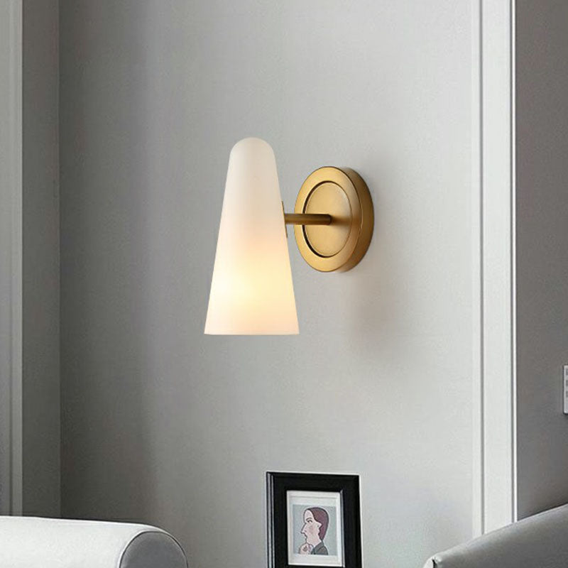 BowLift | 1-Light Living Room Wall Lighting Minimalism Gold Wall Lamp with Conical Satin Glass Shade