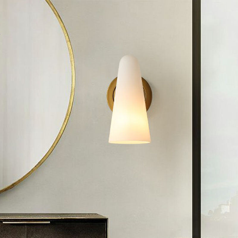 BowLift | 1-Light Living Room Wall Lighting Minimalism Gold Wall Lamp with Conical Satin Glass Shade