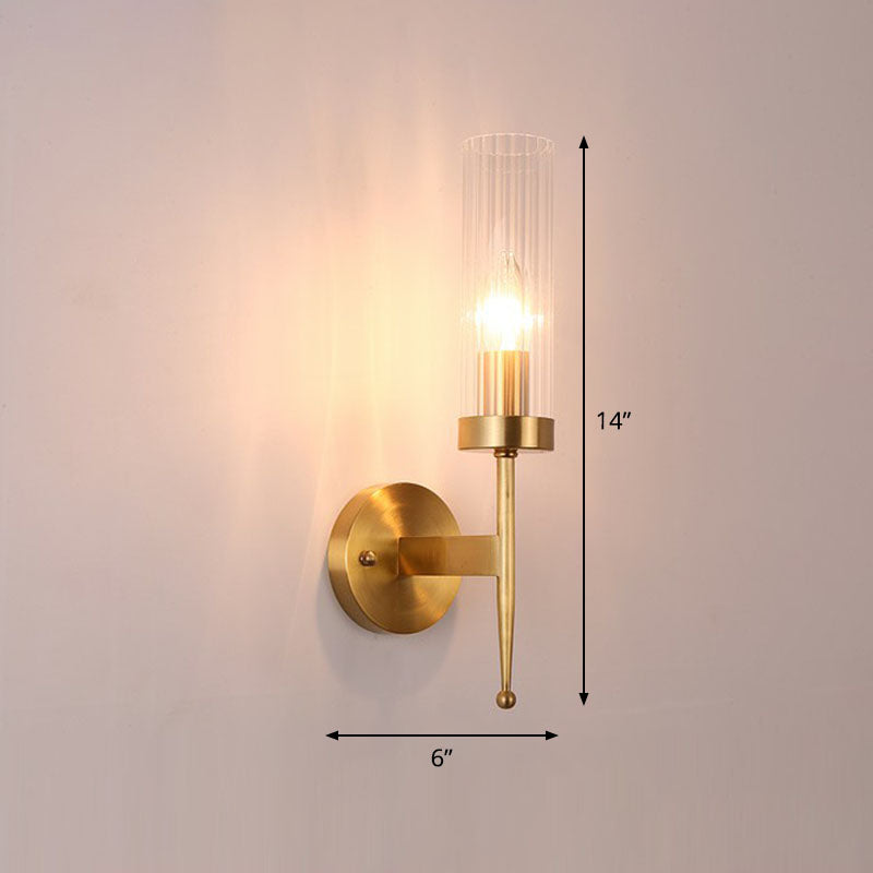 BowLift | Fluted Glass Cylinder Wall Lamp Post-Modern 1 Head Gold Finish Wall Light for Living Room
