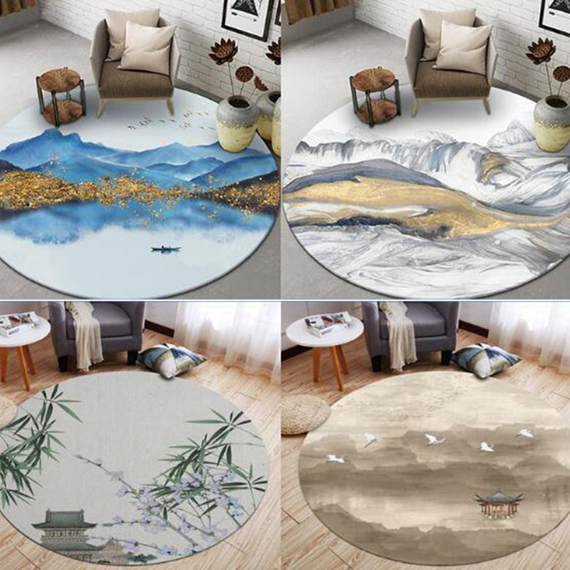 BowLift | Chinese Landscape Print Rug Multicolor Polypropylene Rug Anti-Skid Back Stain Resistant Pet Friendly Rug for the Living Room