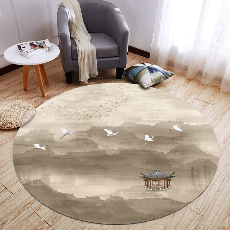 BowLift | Chinese Landscape Print Rug Multicolor Polypropylene Rug Anti-Skid Back Stain Resistant Pet Friendly Rug for the Living Room