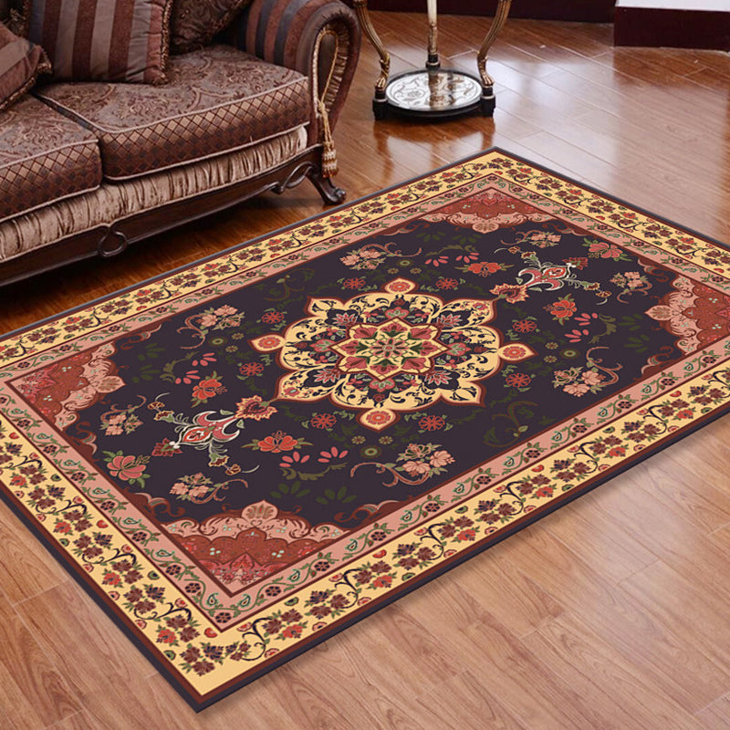 BowLift | Retro Floral Printed Rug Multicolor Synthetic Rug Non-Slip Back Machine Washable Indoor Rug for the Living Room