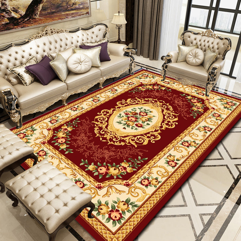 BowLift | Retro Floral Printed Rug Multicolor Synthetic Rug Non-Slip Back Machine Washable Indoor Rug for the Living Room