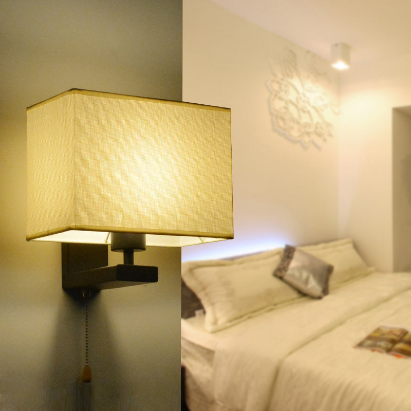 BowLift | Fabric Rectangular Wall Lamp Simple Style 1 Bulb Beige Wall Light for Nightstand