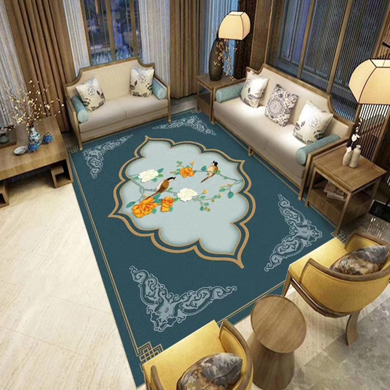 BowLift | Chinoiserie Flower Rug Multicolor Polypropylene Area Rug Non-Slip Back Pet-Friendly Easy Care Indoor Rug for Living Room