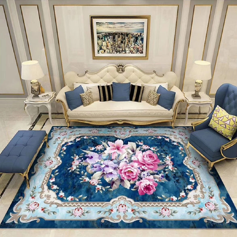 BowLift | Chinoiserie Flower Rug Multicolor Polypropylene Area Rug Non-Slip Back Pet-Friendly Easy Care Indoor Rug for Living Room