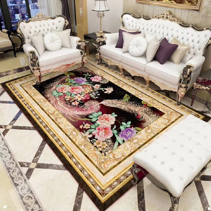 BowLift | Chinoiserie Flower Rug Multicolor Polypropylene Area Rug Non-Slip Back Pet-Friendly Easy Care Indoor Rug for Living Room
