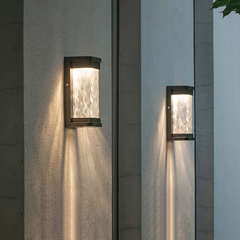 BowLift | Blown wavy glass rectangular wall lamp Modern LED black wall-mounted lamp for outdoor use
