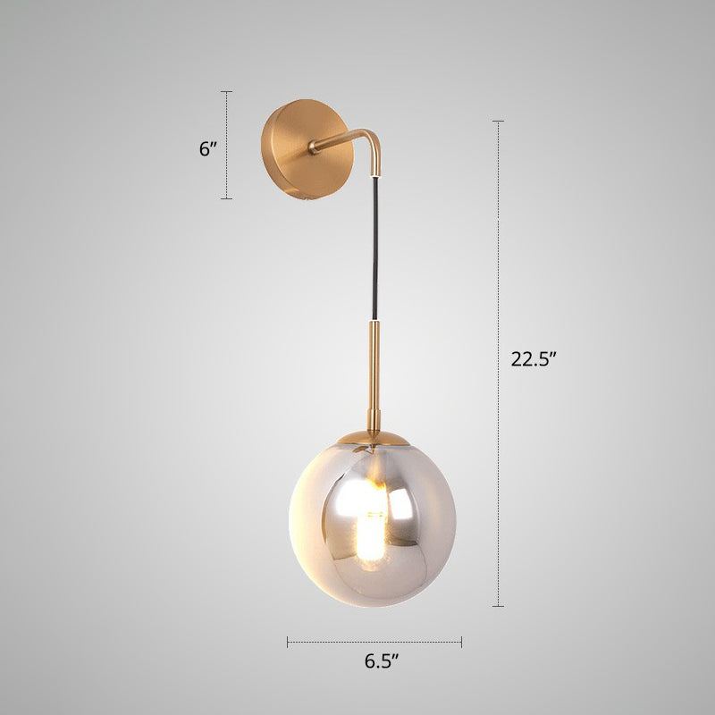 BowLift | Silver Glass Ball Wall Lamp Simple Single Brass Wall Mounted Light for Bedroom