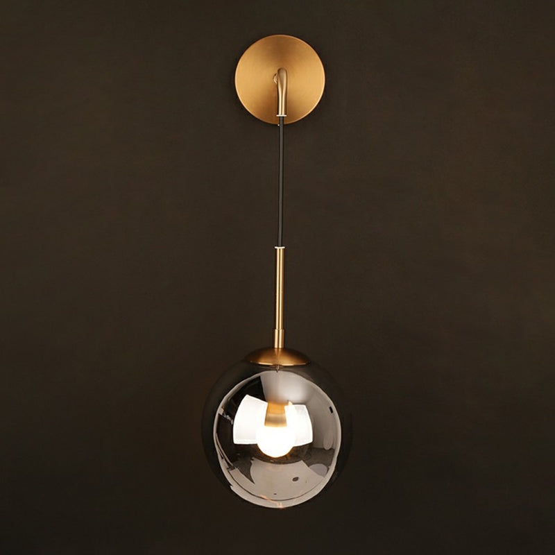 BowLift | Silver Glass Ball Wall Lamp Simple Single Brass Wall Mounted Light for Bedroom