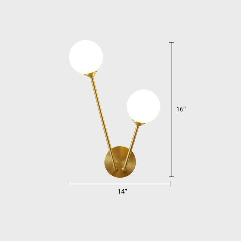 BowLift | Brass Branch Wall Lamp Minimalistic Sphere Glass Wall Light Lighting Fixture for Bedroom