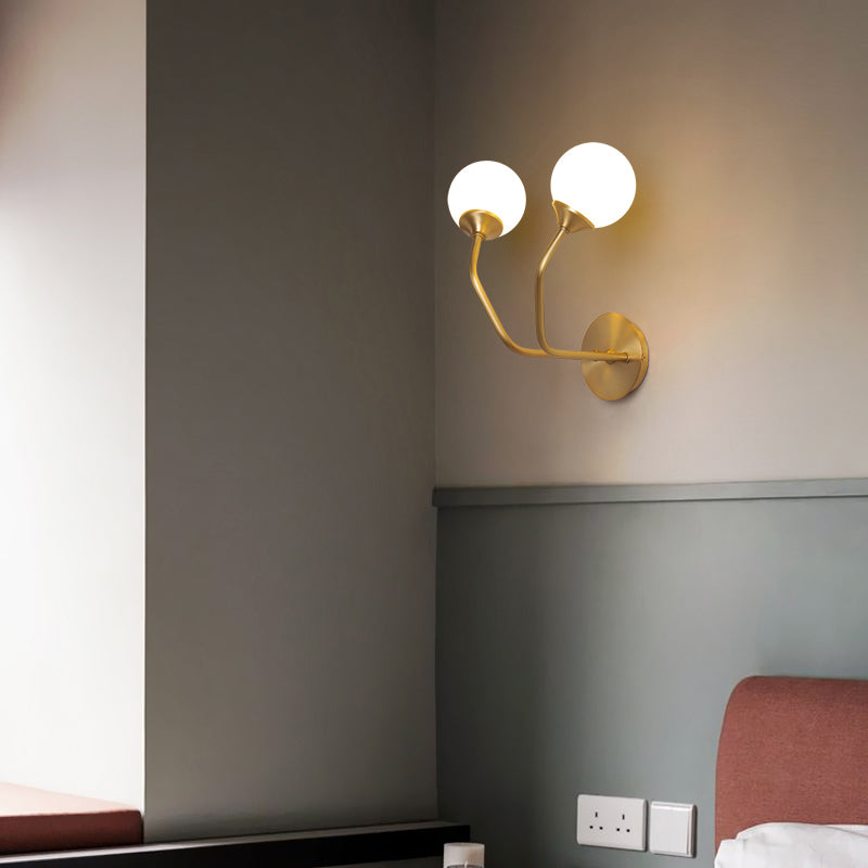 BowLift | White Glass Geometric Wall Lighting Postmodern Brass Finish Wall Lamp for the Living Room
