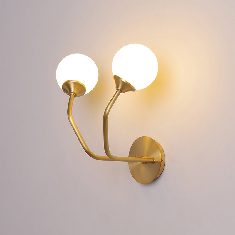 BowLift | White Glass Geometric Wall Lighting Postmodern Brass Finish Wall Lamp for the Living Room